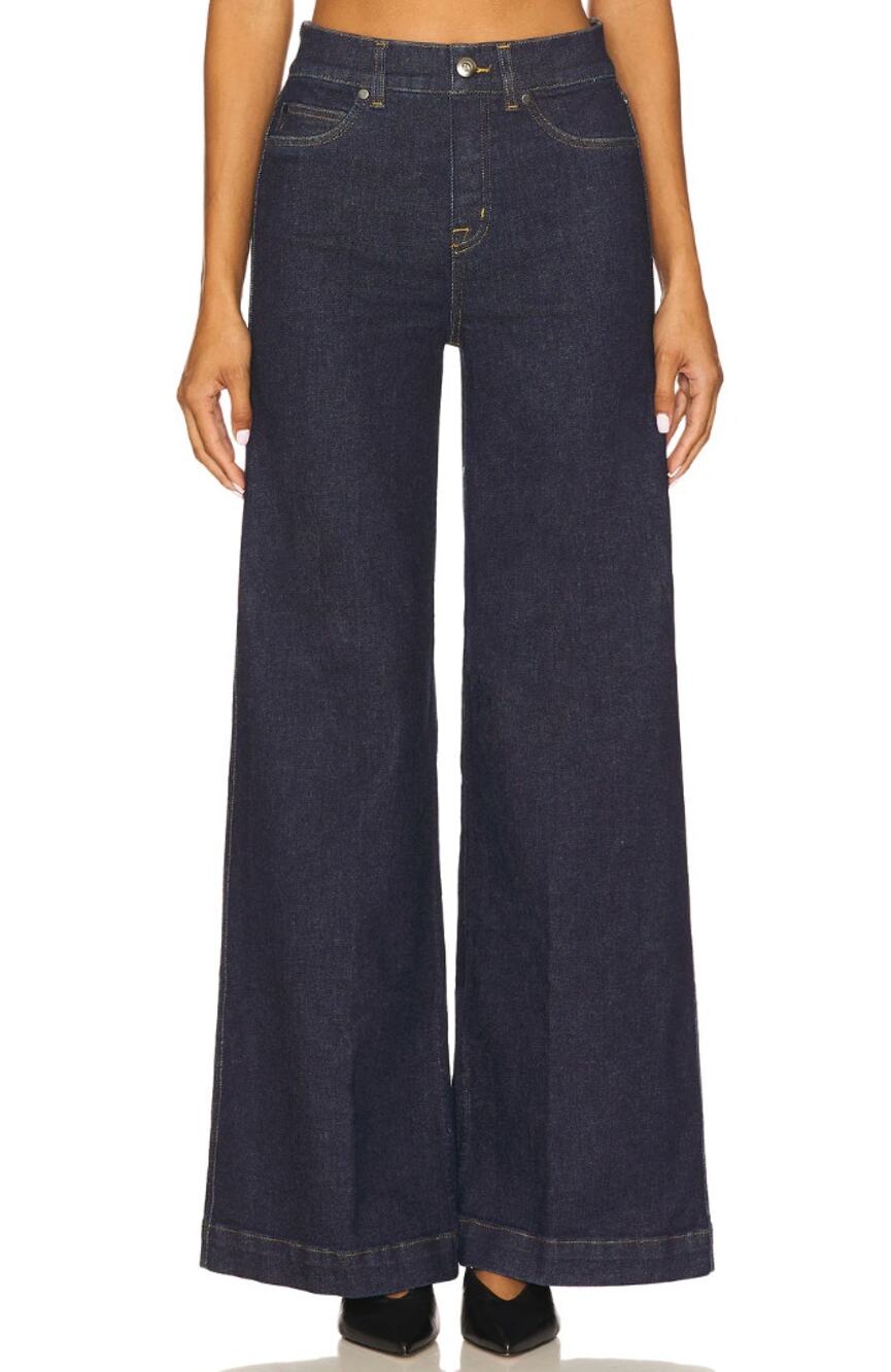 Spanx Pull On Wide Leg Jean Blue High Waist Denim Stretch Raw Indigo XS NWT